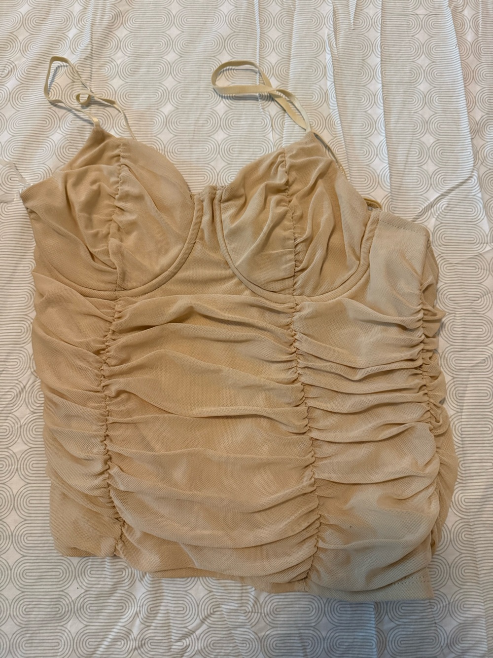 Beige Ruched Mesh Cami with Underwire